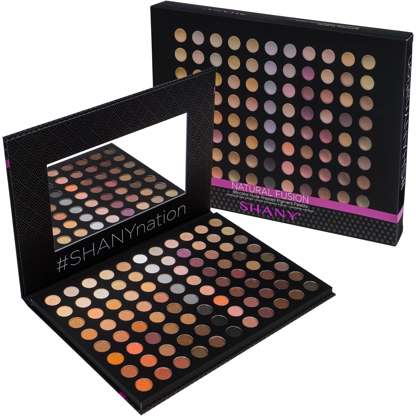 SHANY makeup palette with a close-up of the color swatches on a white background