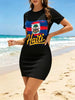 Haitian Flag Print Bodycon  Short Sleeve Dress 8