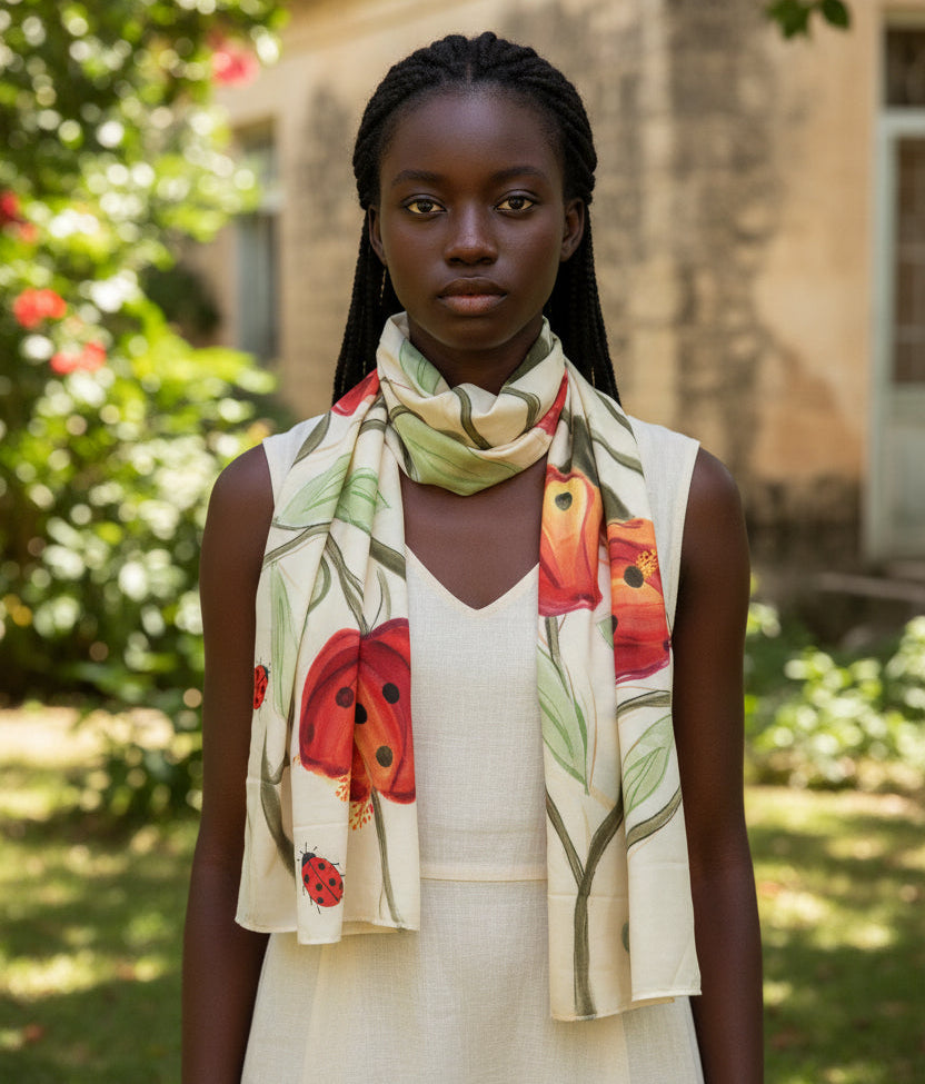 Ladybug Hand Painted Scarf Made in Haiti